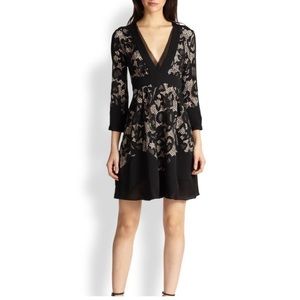 Diane con Furstenberg Lace Overlay Mini Sheer Pleated Sleeve Dress - Size 14
